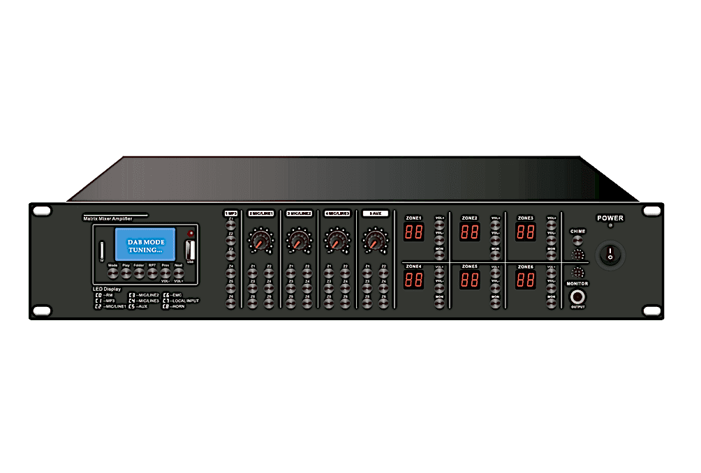 Decon - PA 6×6 Matrix Mixer Amplifier +USB/SD/FM/Bluetooth