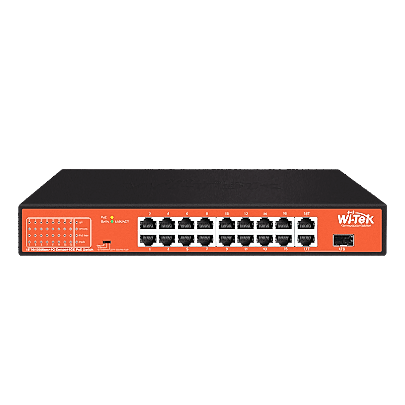 Wi-Tek - 16 Port Poe 250Mt. Mesafe Switch
